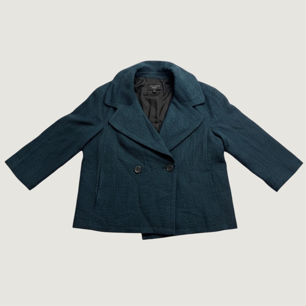 Talbots Pea Coat 8P Textured Boucle Wool Blend Double Breasted Teal Blue 2011